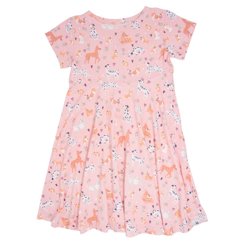 dalmatian-poodle-puppy-cap-sleeve-swirly-girl-dress Sweet Bamboo - Sophia's StyleDresses-1